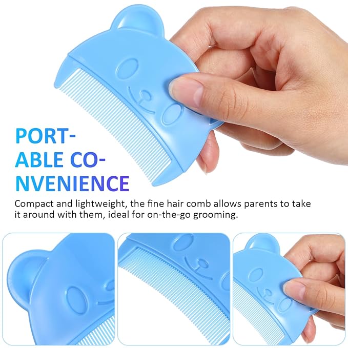 VICASKY Cradle Cap Comb Brush Babies 2pcs Baby Hair Combs Plastic Cute Gentle Touch Easy To Hold Bear Shaped Bath Newborn Dandruff Kit Shampoo Treatment Set Fine Tooth Dandruff(Random Color）