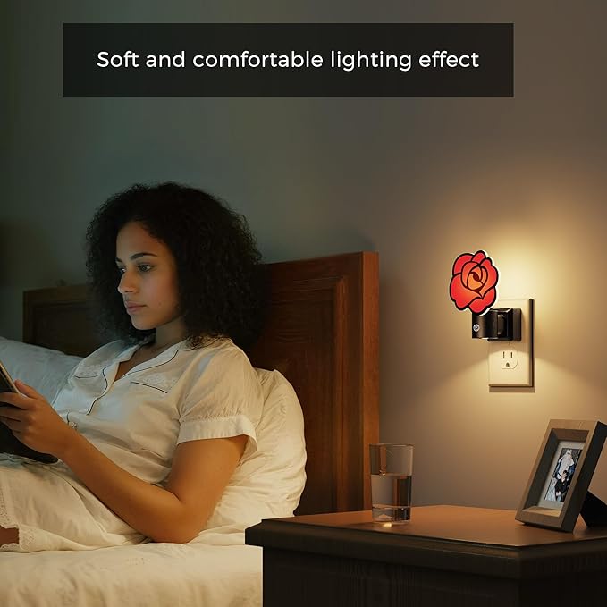 L LOHAS LED Red Rose Night Lights Plug into Wall, Gothic Rose LED Night Light with Dusk?‘to?‘Dawn Sensor, Adjustable Brightness, 350° Rotatable Plug in Nightlight for Bedroom Hallway Bathroom (2 Pack)