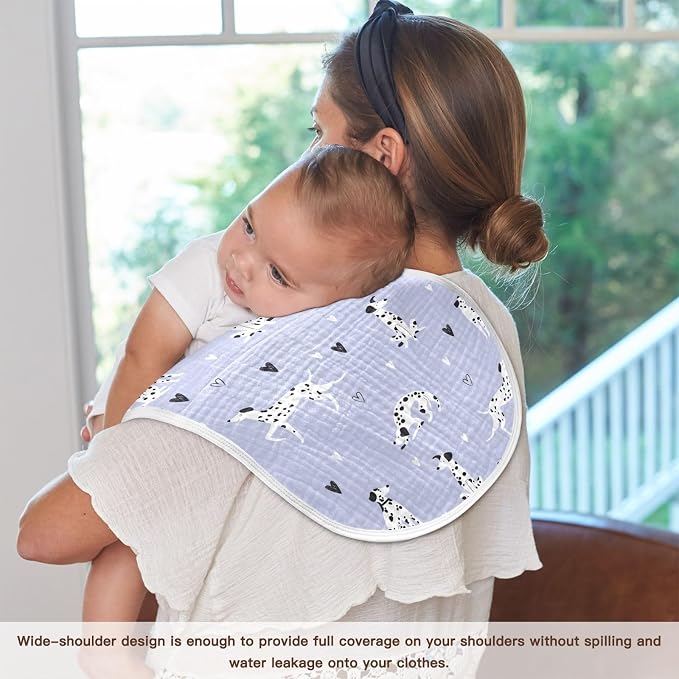 Muslin Burp Cloths for Baby Boys and Girls - 4-Pack Ultra Absorbent Cartoon Dalmatian Dogs Muslin Washcloths, Newborn Towel, Milk Spit Up Rags, Burp Cloth Bib for Unisex, 22 x 11 Inch