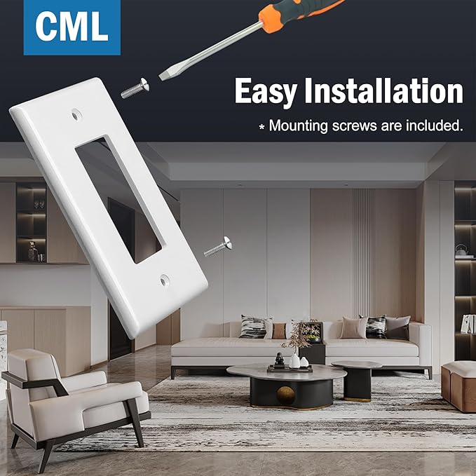 CML Oversized Decorator Wall Plate, 40 Pack Jumbo Electrical Outlet Receptacle Covers, 1-Gang Large White Switch Plates, Over-Size 3.5??x 5.5?? Impact Resistant, ETL Listed