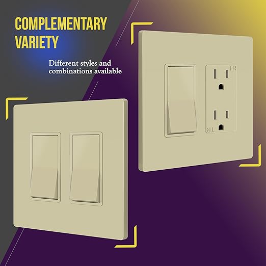 ENERLITES Screwless Decorator Wall Plates Child Safe Outlet Covers, Gloss Finish, Midway Size 2-Gang 4.88" H x 4.92??L, Unbreakable Polycarbonate Thermoplastic, SI8832M-I, Ivory