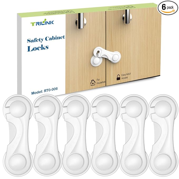 TRILINK Cabinet Locks for Babies 6 Pack, Baby Proofing Baby Safety Locks, Child Locks for Cabinets, Fridge Locks for Kids, Strong Adhesive No Drilling-Durable-Multifunctional for Furniture Kitchen