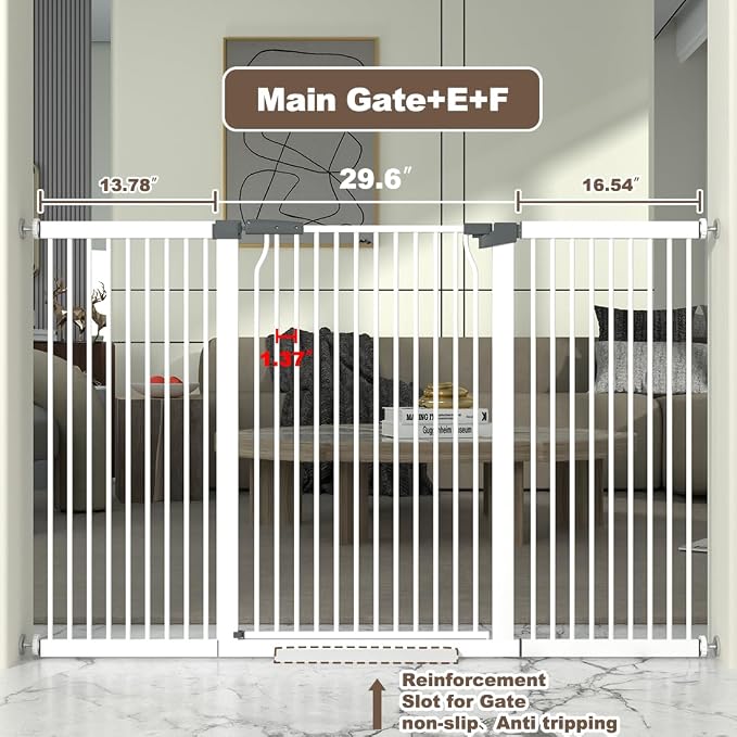 41" Extra Tall Cat Gate for Doorway, 60.3-62.9'' Metal Pet Baby Safe Gate, Extra Wide Pressure Mounted Child Door with Expansion Kit, No Drilling Baby Gate Indoor, No Climb Proof Gate, White