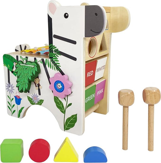 Teamson Kids - Preschool Zebra Wooden Activity Play Center with Xylophone
