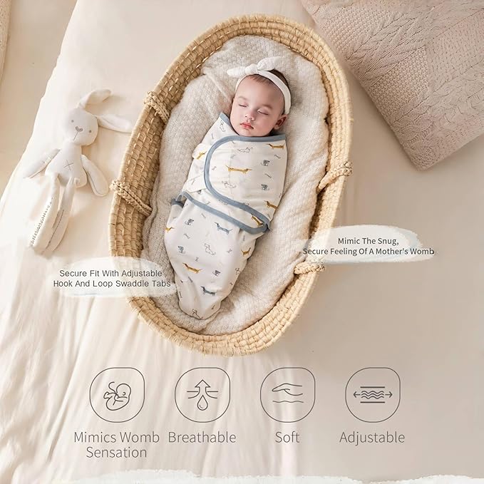 insular Baby Swaddle Wrap, Swaddle Blanket for Newborn and Infant, Adjustable Swaddling Set for Boy and Girl, Soft Cotton Baby Sleep Sack 3 Pack, Car&Dachshund, Small(0-3 Month)