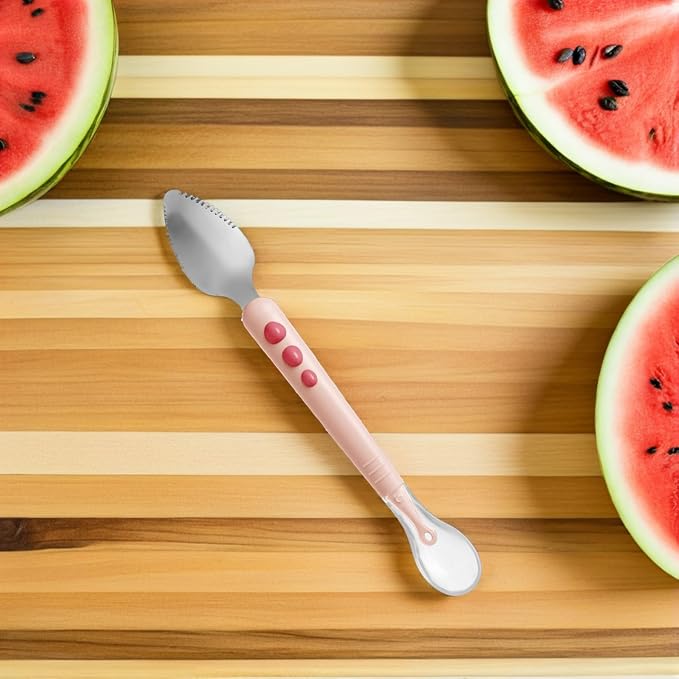 Double Head Fruit Puree Silicone Spoon with Serrated Edge for Safe Feeding and Training Soft Spoon with Compact Storage Box Practical Pink Utensil for First Stage Self-feeding