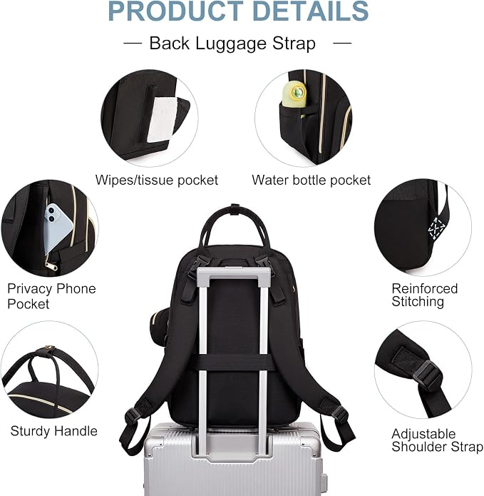 MOONBABY Diaper Bag Backpack, Baby Diaper Bags with Portable Changing Pad and Pacifier Case, Multifunctional Travel Diaper Backpacks, Unisex Baby Bags, Black