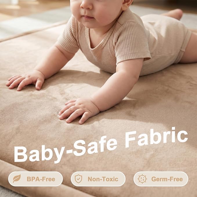 Ultra Soft Baby Play Mat for Floor, 1.3" Thick Memory Foam Tummy Time Mat, Non-Slip Playpen Mat, Baby Playroom Rug, Crawling Mat for Babies,Toddlers, Infants, Kids (Beige, 79"×59"×1.3")
