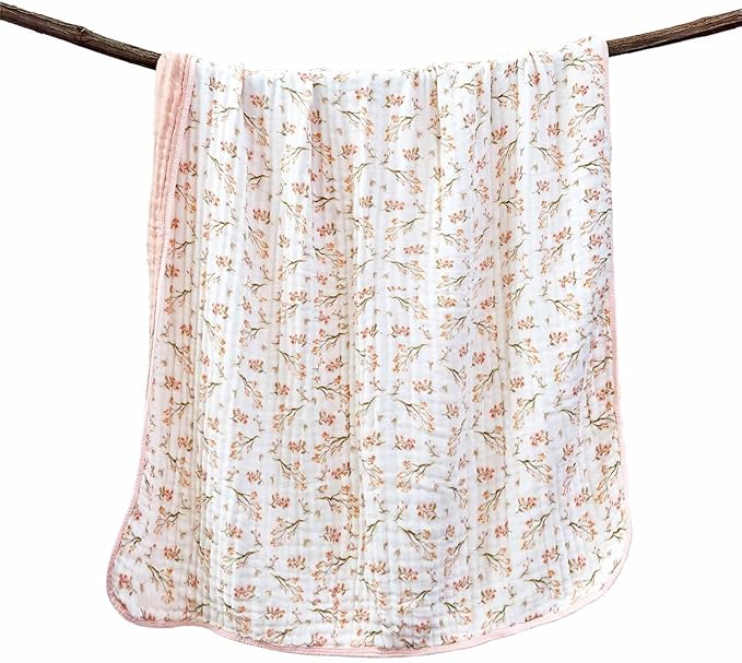 Ultra Soft Muslin Baby Blanket Pack of 2 Cotton Muslin Swaddle Bed Blankets for Infant Babies and Toddlers Girls Newborn 43"X43" (Floral and Pink)