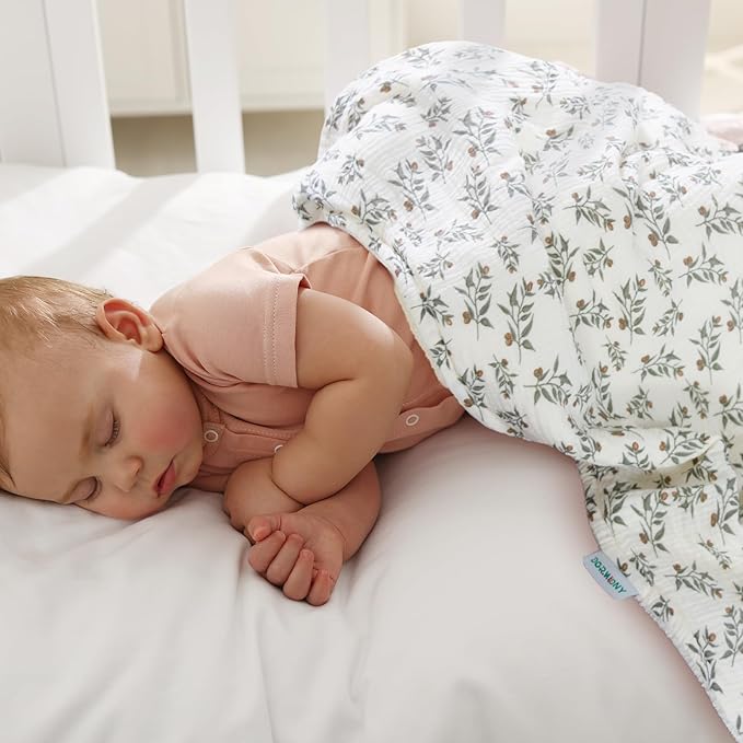 Soft & Breathable Baby Organic Cotton Muslin Blanket with Warm Flannel Lining, Unisex Crib Blanket for Toddlers, Large 43x43 Inches (Flower)
