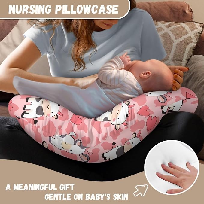 Forchrinse Cartoon Cow Nursing Pillow Cover Stretch Soft Pillow Slipcover for Breastfeeding Mom Cute Nursing Pillow Slipcover for Baby Boys Girls