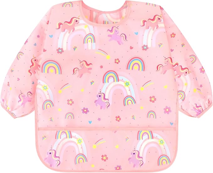 Accmor 4 Pack Long Sleeve Bibs, Baby Smock Waterproof Sleeved Bib Smock for Baby Toddler 6-36 Months