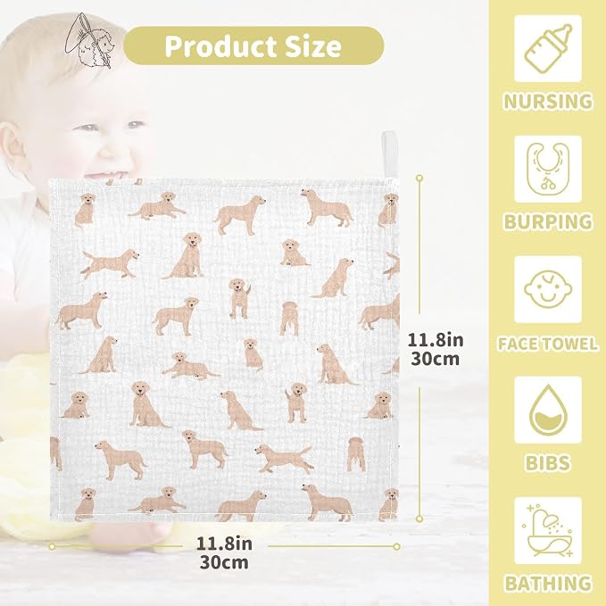 vvfelixl Baby Cotton Washcloths Labrador Retriever Dog Infants Bath Towel for Unisex Face Towels for Newborn, Natural Baby Wipes Delicate Skin, 11.8 X 11.8 inch, one sizex5