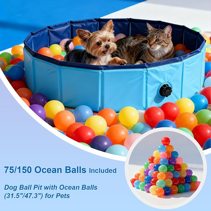 Dog Ball Pit with 150 Balls Included,Cat Ball Pit & Dog Pool 2-in-1 for Puppies Small Dogs Cats, Portable Pet Playpen Pool Indoor Outdoor(L+150 Balls)