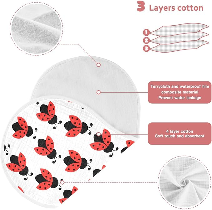 vvfelixl Baby Burp Cloths Cute Ladybug Pattern Baby Newborn Cotton Burping Cloths Set Baby Washcloths 4 Pack White