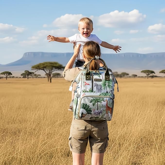 Tropical Rainforest Diaper Bag Backpack,Animal Nappy Backpack with Coin Bag USB Charging Port Stroller Straps and Insulated Pocket For Women/Mom/Travel (Animal Pattern)
