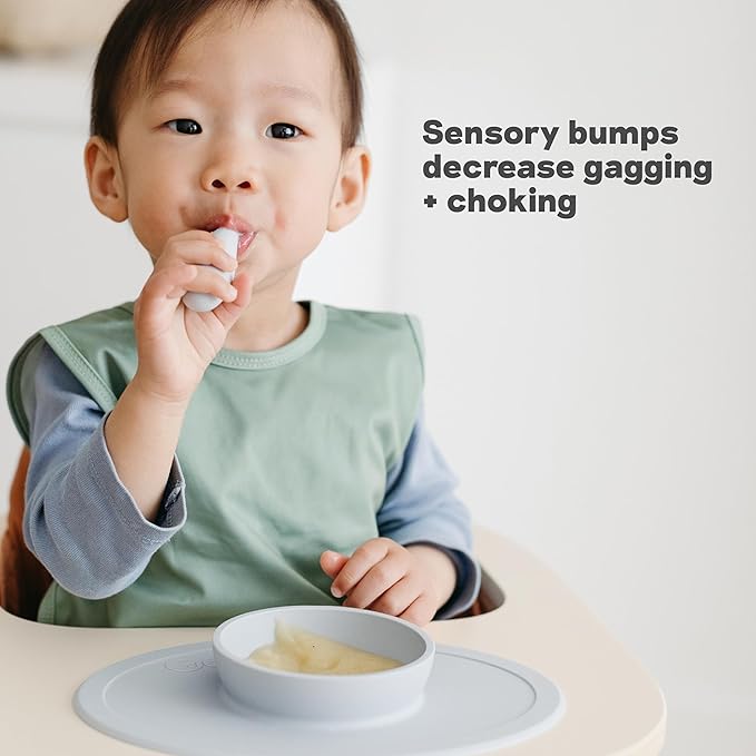 ezpz Tiny Spoon (2 Pack in Sage) - 6 Months+ - 100% Silicone Spoon for Baby Led Weaning + Purees - Designed by a Pediatric Feeding Specialist - Shower Essentials & Gifts