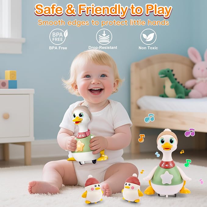 Musical Crawling Duck Baby Toys for 6-12 Months : Interactive Sensory Toy with Waddling & Calming Light for Tummy Time, Bedtime & Motor Skills | BPA-Free Infant Gift for 1 Year Old Boy Girl