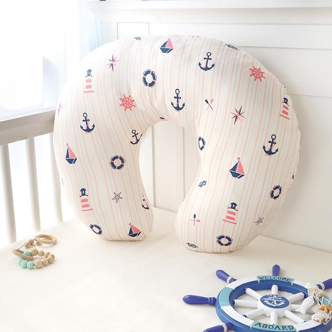 DILIMI Nursing Pillow Cover, Removable Pillowcase for Breastfeeding Pillows Sailboat Print, Ultra Soft Comfortable Slipcover for Baby Girl and Boy, Navigation Anchor