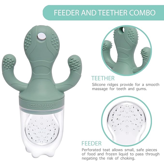 Little Twig Baby Fruit Feeder Pacifier & Teether Set ??Silicone Baby Food Feeder with Freezer Tray, BPA Free Teething Toy for Infants, Breast Milk Pops, Fruit & Puree Feeder, Baby Led Weaning Kit