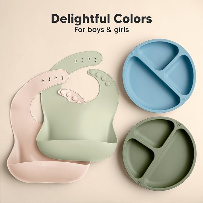 KeaBabies 2-Pack Silicone Bibs for Babies, Toddlers Girl, Boy ??Sturdy Food-Grade Baby Bibs for Eating, Large Food Catcher, Clean & Put On Easily, Waterproof Toddler Feeding Essentials (Macaron)