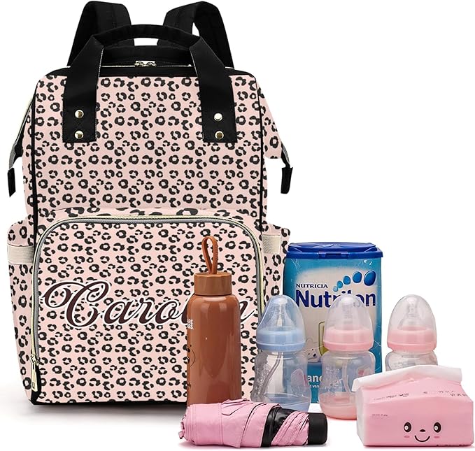 Custom Diaper Bag with Name Personalized Multifunctional Mommy Backpack for Shoulders Outdoor Backpack for Newborn Baby Thermal Pockets Nursing Bags （Leopard print）