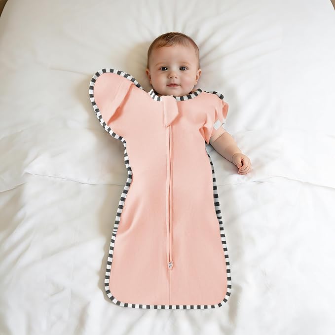Soft Cotton Swaddle Blanket, Arms Up Baby Sleep Sack, Wearable Sleep Bag for Boys Girls (Pink + Beige, M(3-6 Months))