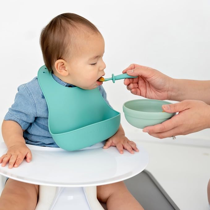 Ryan & Rose Ultimate Baby Utensil Set of 3 Silicone Baby Spoons Silicone feeding set for baby led weaning, self feeding 6 months, toddler utensils (Seaglass) (Pack of 2)