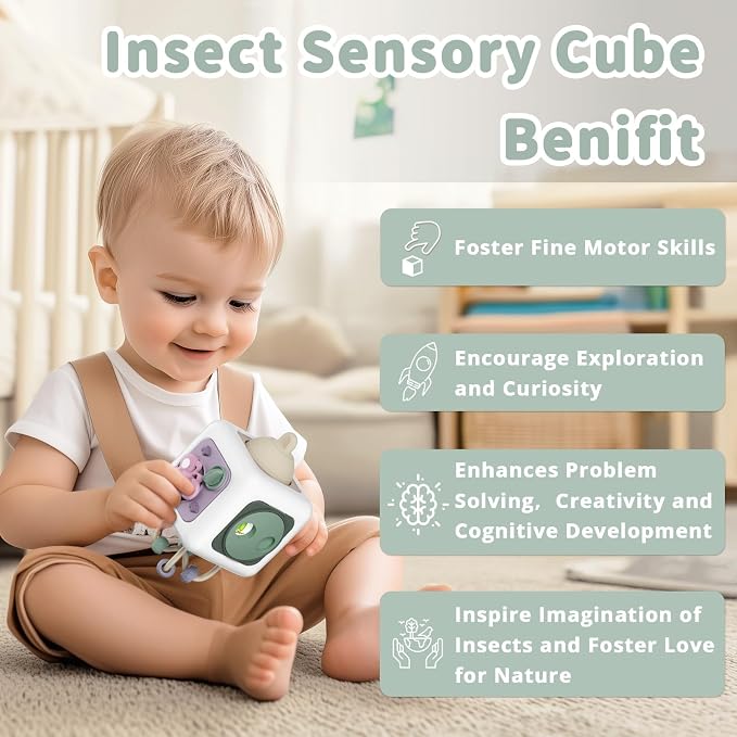 SOCBTNSO Baby Busy Board Cube, Toys for Boy Girl, Montessori Travel Toys for Toddlers, Learning Fine Motor Skills| Birthday Gifts for Infant Boys Girls
