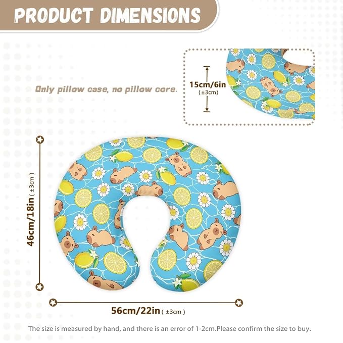 Daisy Lemon and Capybara Breastfeeding Pillow Slipcover for Baby Newborn U-Shaped Breastfeeding Pillowcase Cushion Cover Stain Resistant and Scratch Resistant