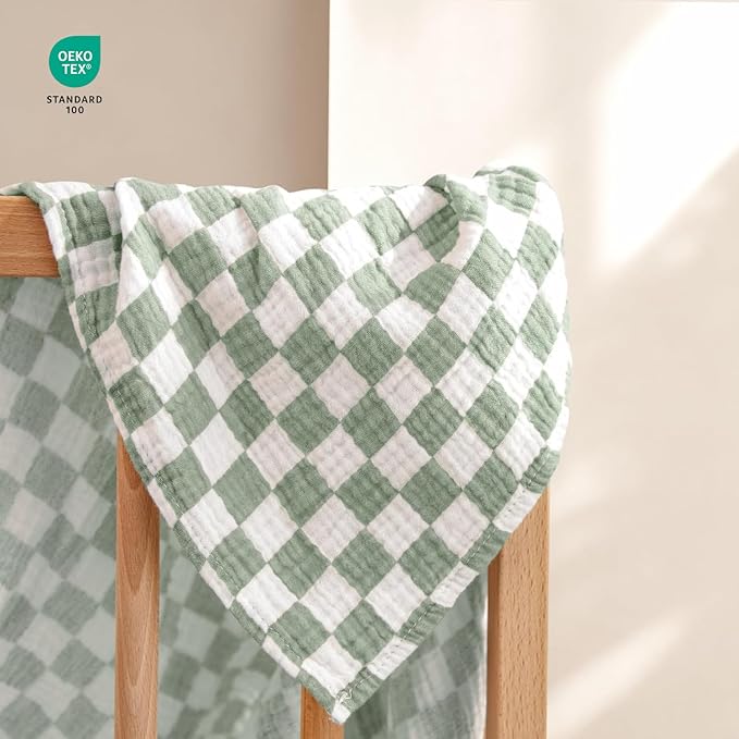 lulumoon Muslin Swaddle Blankets for Baby: Lightweight & Breathable Receiving Blankets for Hospital - Neutral Registry Gift for Newborn 3pack (Sage Foreststump)