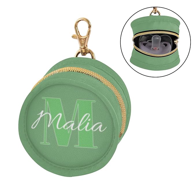 Custom Sage Green Pacifier Holder Case for Diaper Bag Personalized Portable Travel Pacifier Storage Case with Clip Newborn Baby Pouch for Baby Boys Girls Purse Outdoor