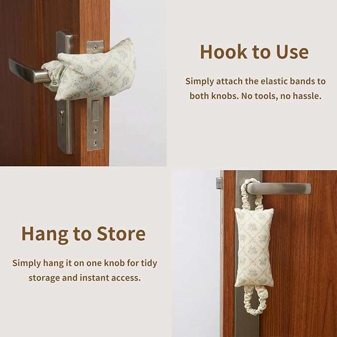 Soft Fabric Door Stopper for Handles, Floral Door Slam Stopper Door Silencer Quiet Buffer, Prevents Door Slams Finger Pinches for Kids & Pets Safety, Farmhouse Home Decor