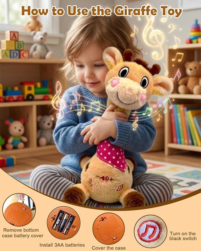 Pbooo Dancing Giraffe Toy, Talking Stuffed Animal for Toddlers, Repeating & Singing Baby Toys, Interactive Musical Plush Birthday Gifts for 1 2 3 Years Old Boys Girls