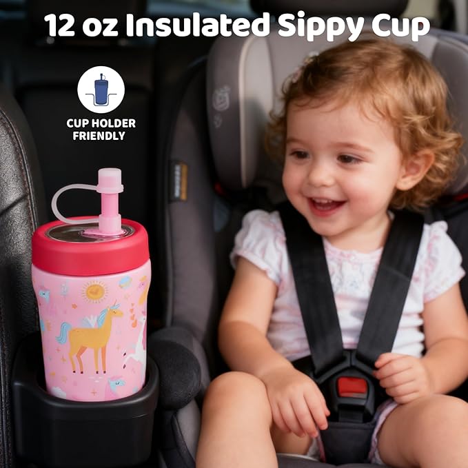 Sursip Toddler Kids Insulated Tumbler with Straw and Lid, 12 oz Vacuum Stainless Steel Sippy Cup Spill Proof with Transparent Visible Lid, BPA Free & Dishwasher Safe - Planet