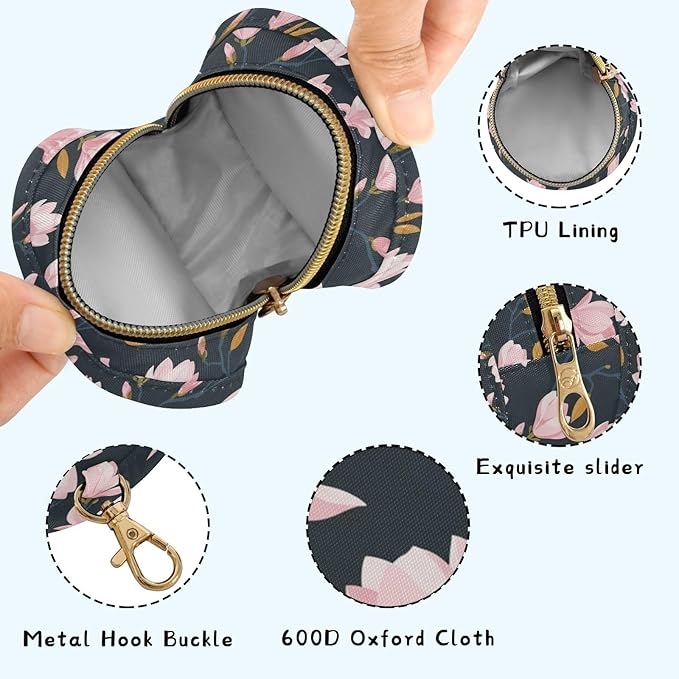 Pink Flowers Leaves Black Print Pacifier Holder Case for Diaper Bag Portable Travel Pacifier Storage Case with Clip Newborn Baby Pouch for Outdoor Purse Baby Boys Girls