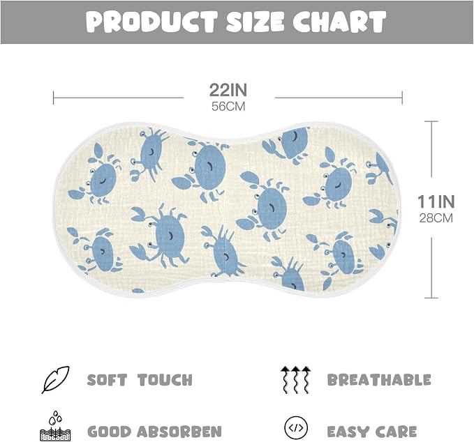 vvfelixl Muslin Burp Cloths Happy Crabs Baby Washcloths for Baby Girl Boys 2 Pack