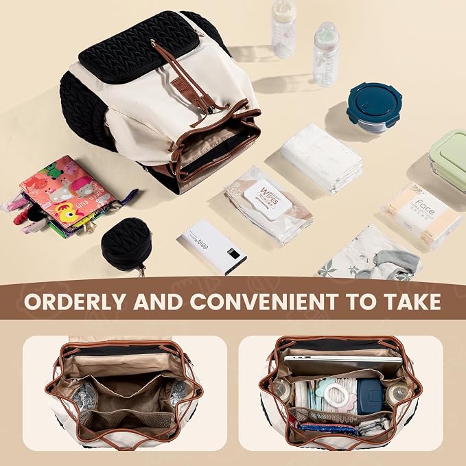LOVEVOOK Diaper Bag Backpack, Small Baby Bag, Cute Baby Diaper Bag, Stylish Water-Resistant Travel Baby Bag for Mom, Baby Backpack with Changing Pad, Stroller Straps -Black Beige