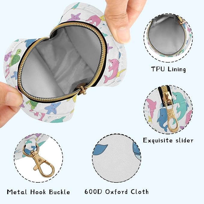 Underwater Dolphins Turtles White Print Pacifier Holder Case with Metal Clip Portable Pacifier Storage Container Box for Travel
