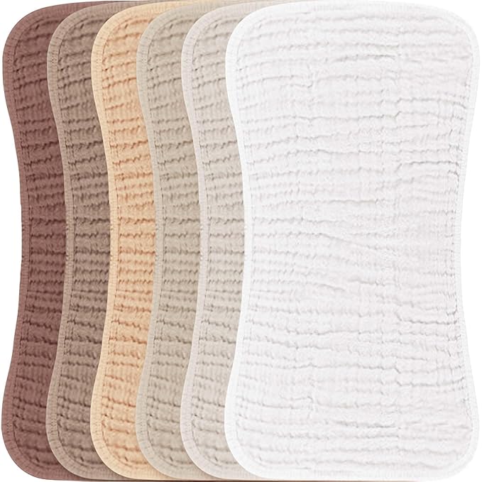 Konssy Muslin Baby Burp Cloths Sets for Unisex- 6 Pack Large 100% Cotton Burping Clothes for Newborn, Baby Girls and Boys