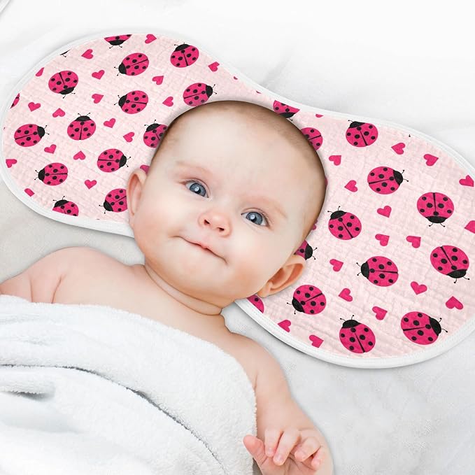 Ladybug Hearts Muslin Burp Cloths for Baby Boys and Girls - 2-Pack Ultra Absorbent Muslin Washcloths, Newborn Towel, Milk Spit Up Rags, Burp Cloth Bibs, 22 x 11 Inch