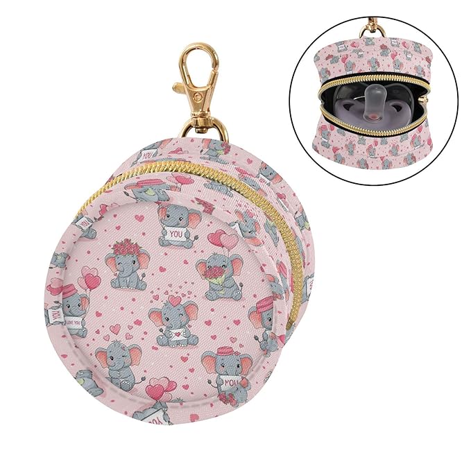 Elephants Hearts Pink Pattern Pacifier Holder Pacifier Case Portable Baby Paci Container Box with Clip Handle Baby Stroller Diaper Bag Essentials