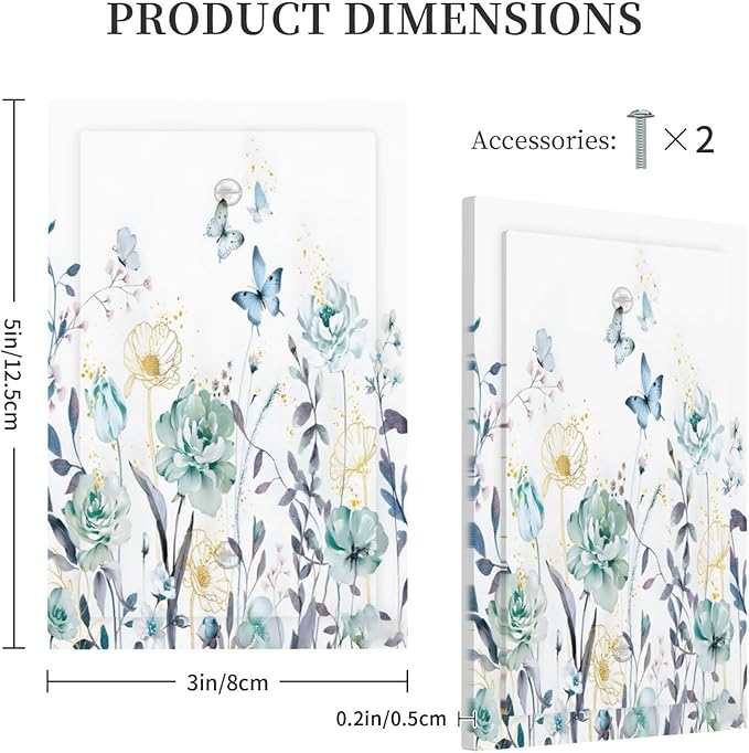 Romantic Floral Butterfly Leaf Flower Golden Pollen Light Switch Cover Plate 1 Gang No Device Blank Electrical Wall Plates Faceplate Decorative Switch Plate Covers for Bedroom Living Room Decor