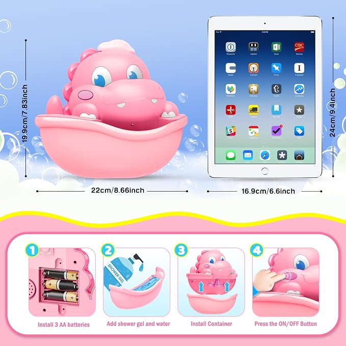 Baby Bath Toys Light Up Bath Bubble Machine with Colourful Light Bathtime Shower Bath Toys for Kids Ages 1-3 4-8 Birthday for Toddler Boys Girls
