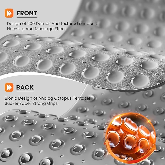Non-Slip Bath Tub Mat, 39x16 Inch Extra Large Shower Mat with Drain Holes & Suction Cups, Machine Washable, Purple