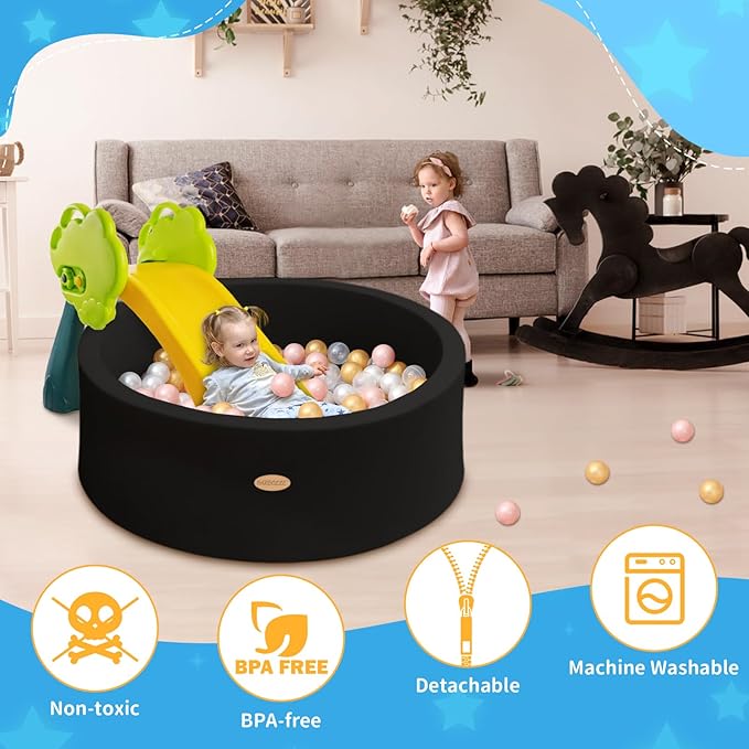 HARBOLLE Baby Ball Pit 35.4" Soft Round Memory Foam Ball Pits NOT Included Balls Indoor Outdoor Playpen for Babies Toddlers Kids Great Gift for Girls Boys, Black