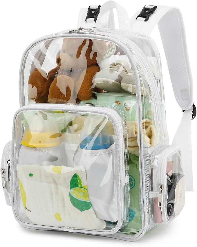 Clear Diaper Bag Backpack for Baby Girls Boys, Mom Nappy Changing Bags for Women (White)