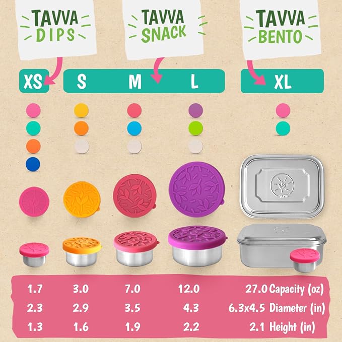 TAVVA Stainless Steel Snack Containers for Kids [12oz/ 7oz/ 3oz] - Leakproof with Silicone Lids, Lunch Box for Kids, Metal Lunchbox for School, Office, Home Food Storage, Dishwasher & Freezer Safe