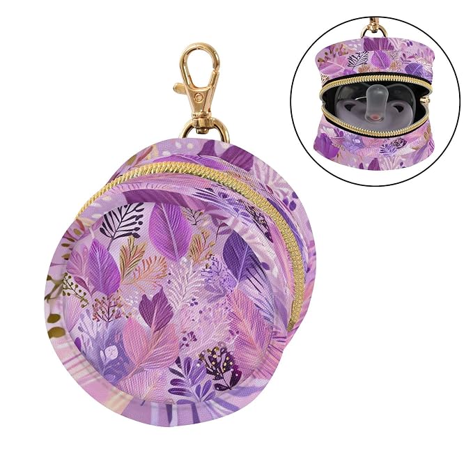 Pacifier Holder with Clip Pacifier Case for Diaper Bag Round Baby Pacifier Pouch Box Bag Portable Boho Pink Leaf