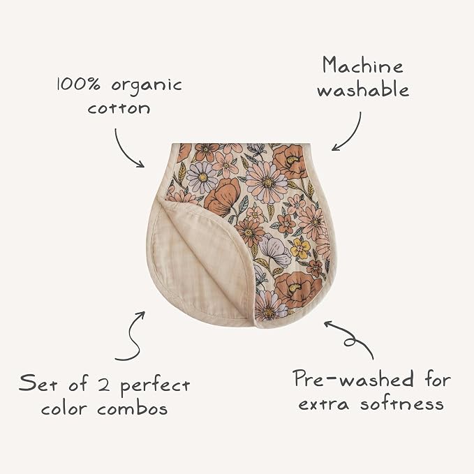 mushie Muslin Baby Burp Cloths | 100% Organic Cotton, Set of 2 (Blush/Fog)